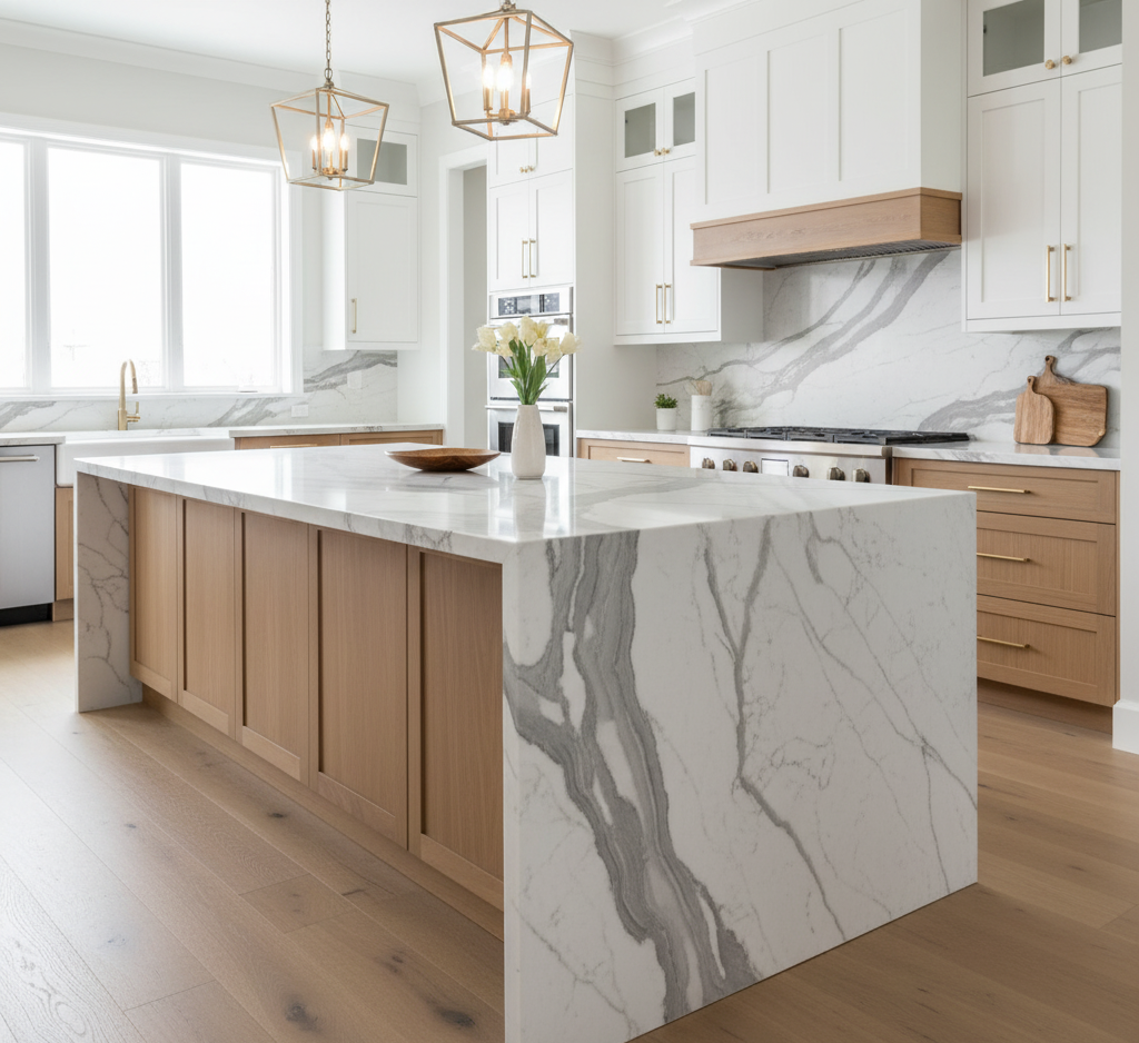 Best countertops for kitchen remodel trends waterfall island design